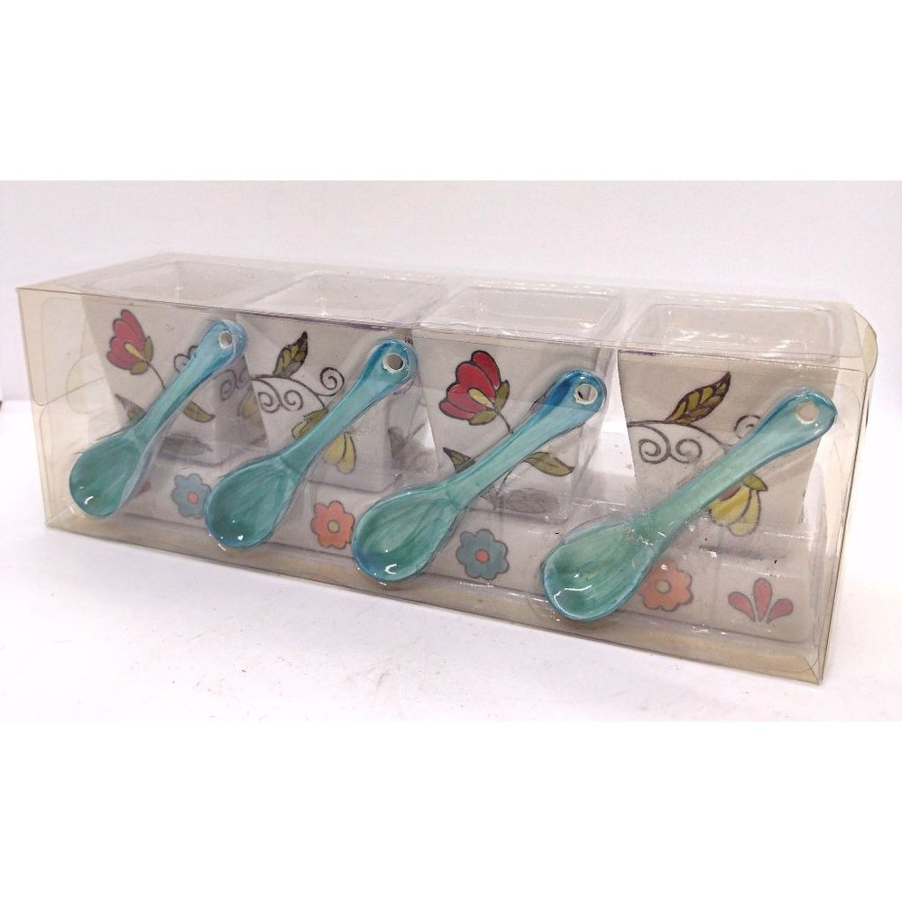 Serving dishes with spoons Sauces picnic party flowers New in Box